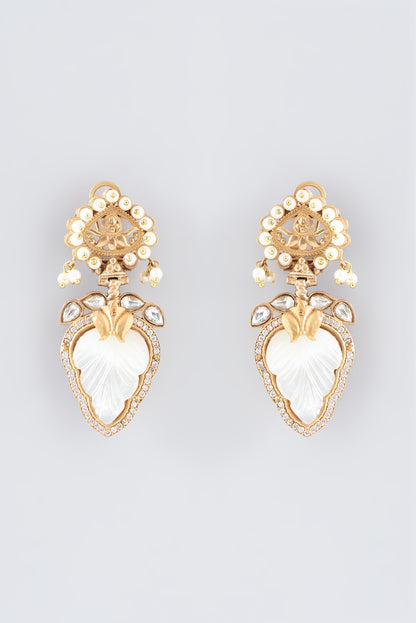 Gold Finish Kundan Polki & Mother Of Pearl Dangler Earrings