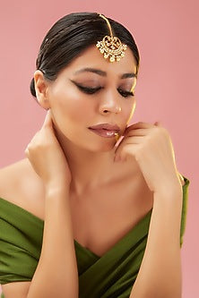Gold Plated Kundan Polki & Pearl Maangtikka