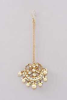 Gold Plated Kundan Polki & Pearl Maangtikka