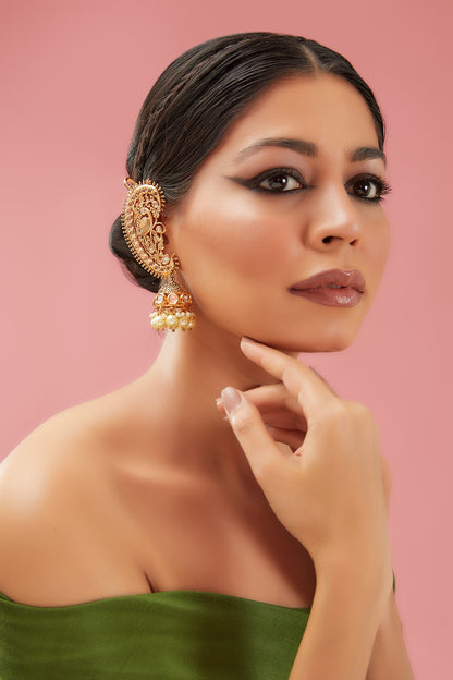 Gold Plated Kundan Polki Jhumka Earrings