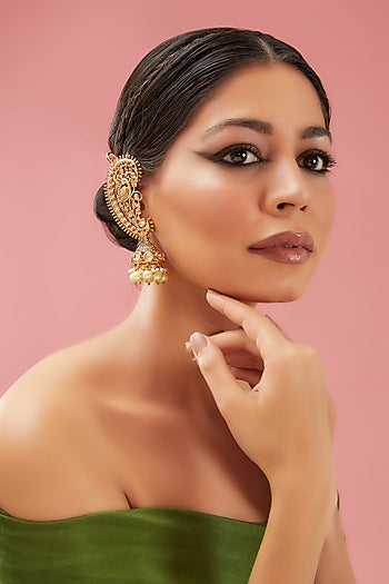Gold Plated Kundan Polki Jhumka Earrings