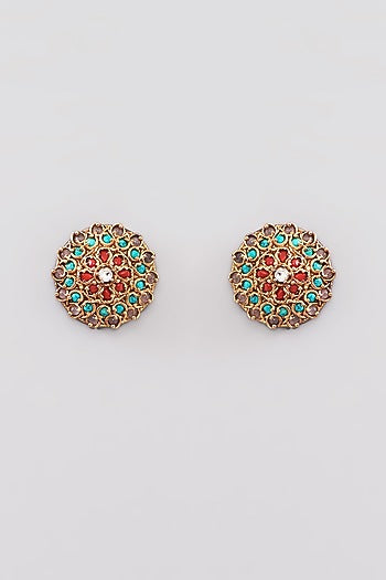 Gold Finish Kundan Polki & Onyx Stud Earrings