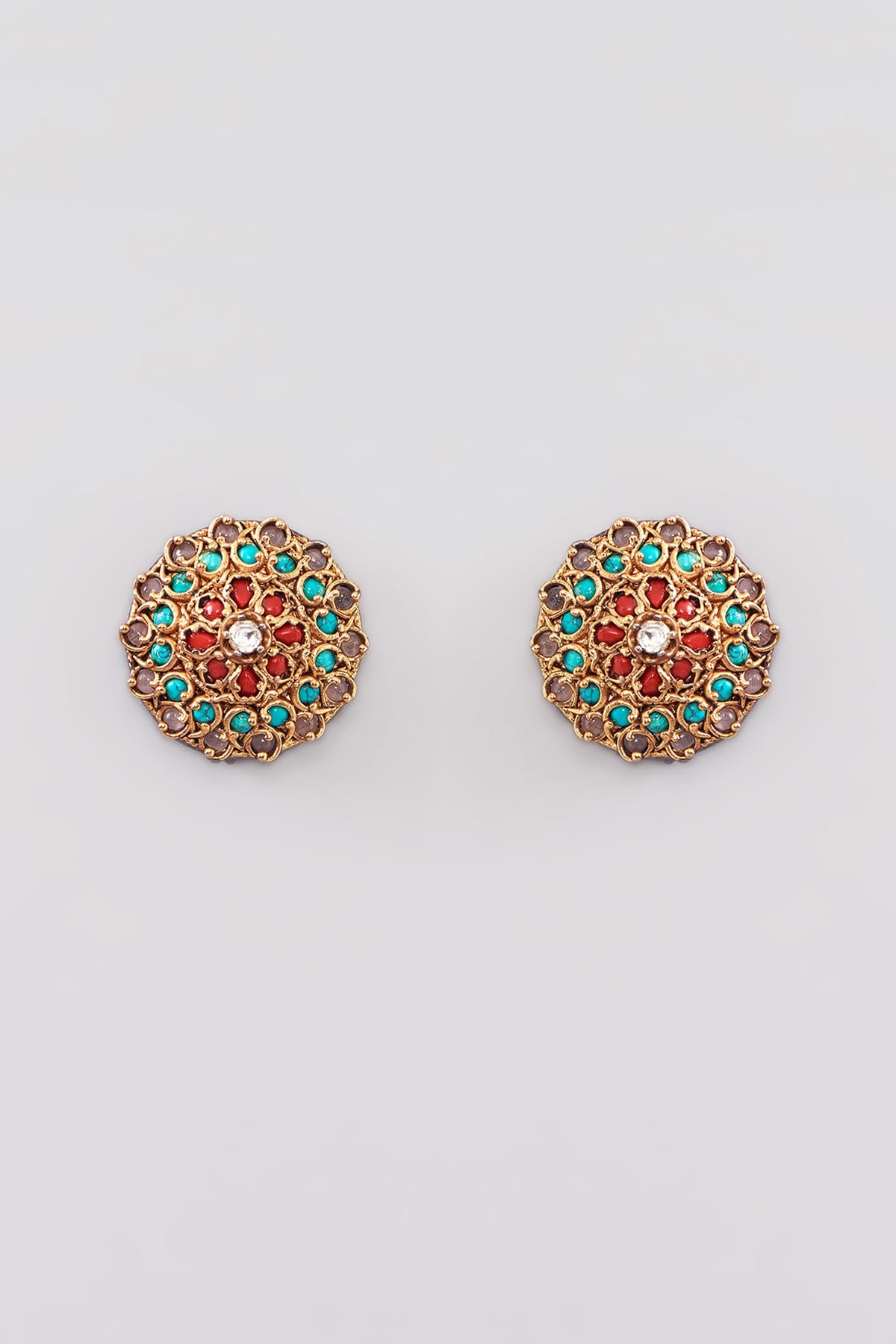 Gold Finish Kundan Polki & Onyx Stud Earrings