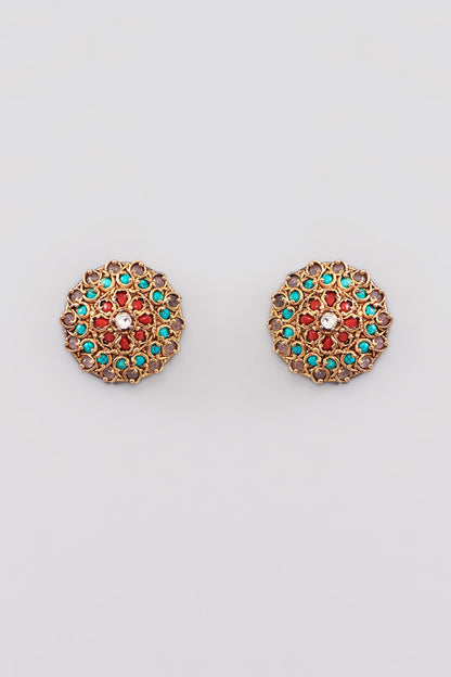 Gold Finish Kundan Polki & Onyx Stud Earrings