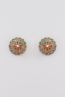 Gold Finish Kundan Polki & Onyx Stud Earrings