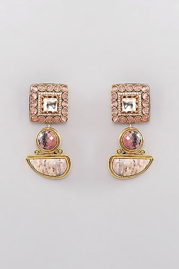 Gold Finish Kundan Polki & Pink Onyx Dangler Earrings