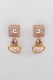 Gold Finish Kundan Polki & Pink Onyx Dangler Earrings