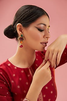 Gold Finish Onyx & Semi-Precious Stone Dangler Earrings