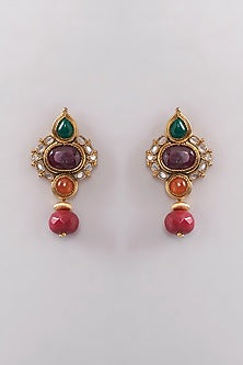 Gold Finish Onyx & Semi-Precious Stone Dangler Earrings