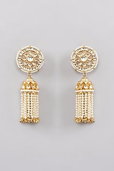 Gold Finish Kundan Polki & Pearl Jhumka Earrings