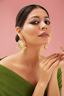 Gold Finish Kundan Polki Chandbaali Earrings