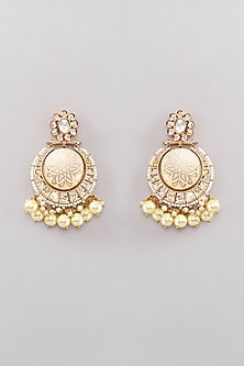 Gold Finish Kundan Polki Chandbaali Earrings