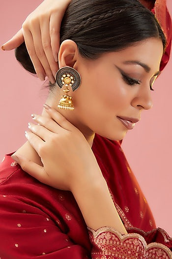 Two-Tone Finish Kundan Polki Jhumka Earrings