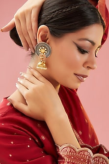 Two-Tone Finish Kundan Polki Jhumka Earrings