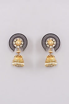 Two-Tone Finish Kundan Polki Jhumka Earrings
