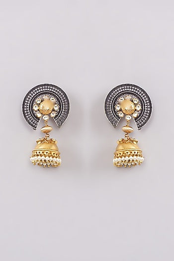 Two-Tone Finish Kundan Polki Jhumka Earrings