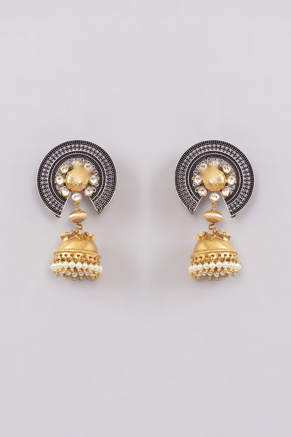 Two-Tone Finish Kundan Polki Jhumka Earrings