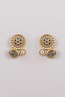 Gold Finish Kundan Polki & Labradorite Stud Earrings