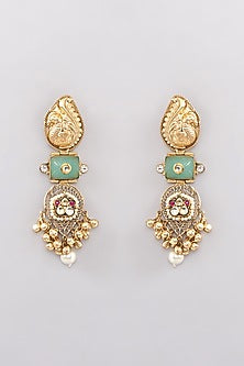 Gold Finish Kundan Polki & Mint Quartz Dangler Earrings