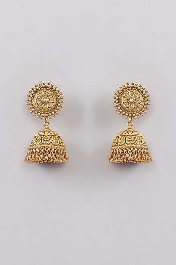 Gold Finish Kundan Polki & Beaded Jhumka Earrings
