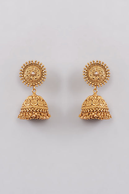 Gold Finish Kundan Polki & Beaded Jhumka Earrings