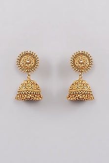 Gold Finish Kundan Polki & Beaded Jhumka Earrings