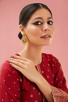 Gold Finish Green Stone Chandbaali Earrings