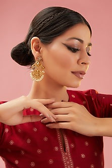 Gold Finish Kundan Polki & Pearl Chandbaali Earrings