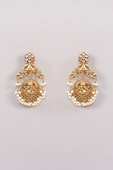 Gold Finish Kundan Polki & Pearl Chandbaali Earrings