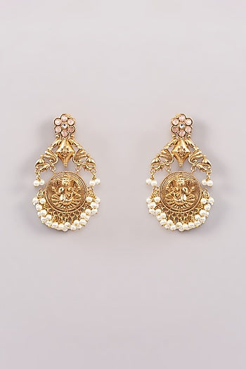 Gold Finish Kundan Polki & Pearl Chandbaali Earrings
