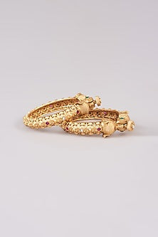 Gold Plated Carved Temple Bangles (Set of 2)