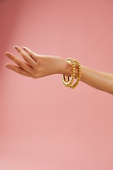 Gold Plated Carved Temple Bangles (Set of 2)