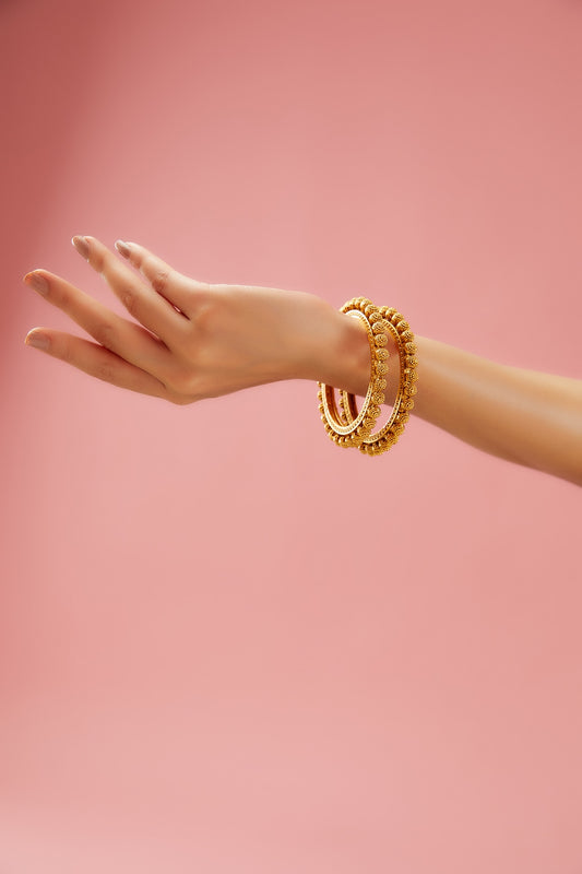 Gold Plated Carved Temple Bangles (Set of 2)
