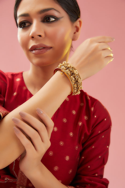 Gold Plated Carved Temple Bangles (Set of 2)