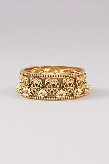 Gold Plated Carved Temple Bangles (Set of 2)