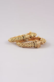 Gold Plated Carved Temple Bangles (Set of 2)