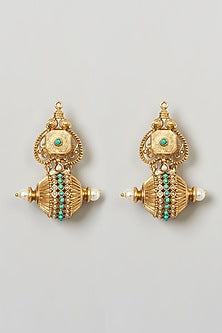 Gold Finish Turquoise Stone Earrings