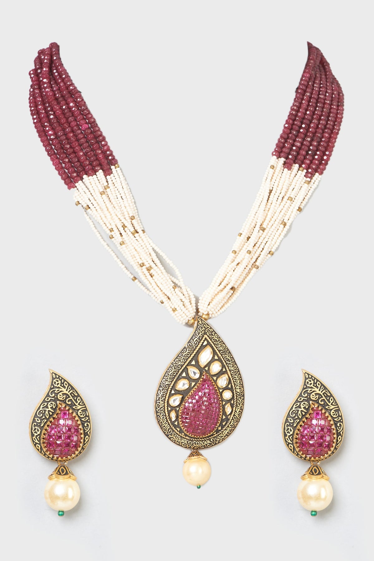 Gold Finish Multi-Layered Pendant Necklace Set