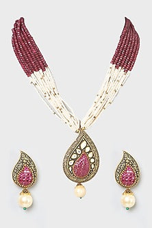 Gold Finish Multi-Layered Pendant Necklace Set
