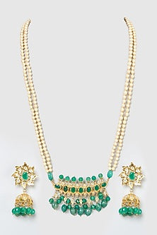 Gold Finish Kundan Polki Long Necklace Set