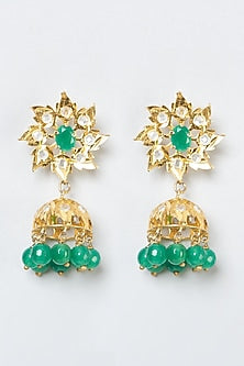 Gold Finish Kundan Polki Long Necklace Set