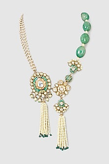 Gold Finish Green Stone Long Necklace