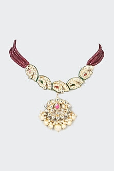 Gold Finish Red Stone Necklace