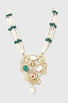 Gold Finish Green Stone Necklace