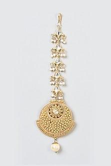 Gold Finish Pearl Temple Maang Tikka