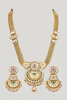 Gold Finish Kundan Polki Long Necklace Set