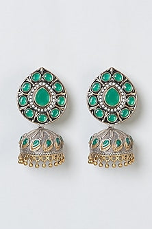 Two Tone Finish Green Stone Earrings