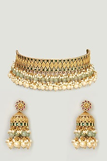 Gold Finish Kundan Polki Long Necklace Set