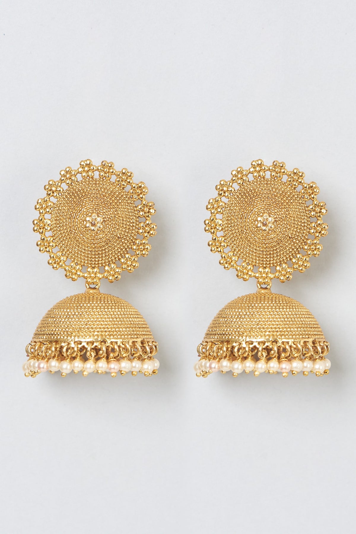 Gold Finish Temple Jhumka Earrings