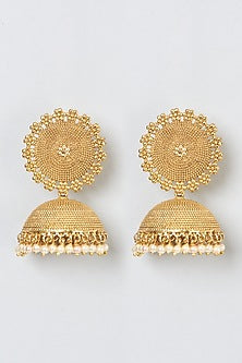 Gold Finish Temple Jhumka Earrings
